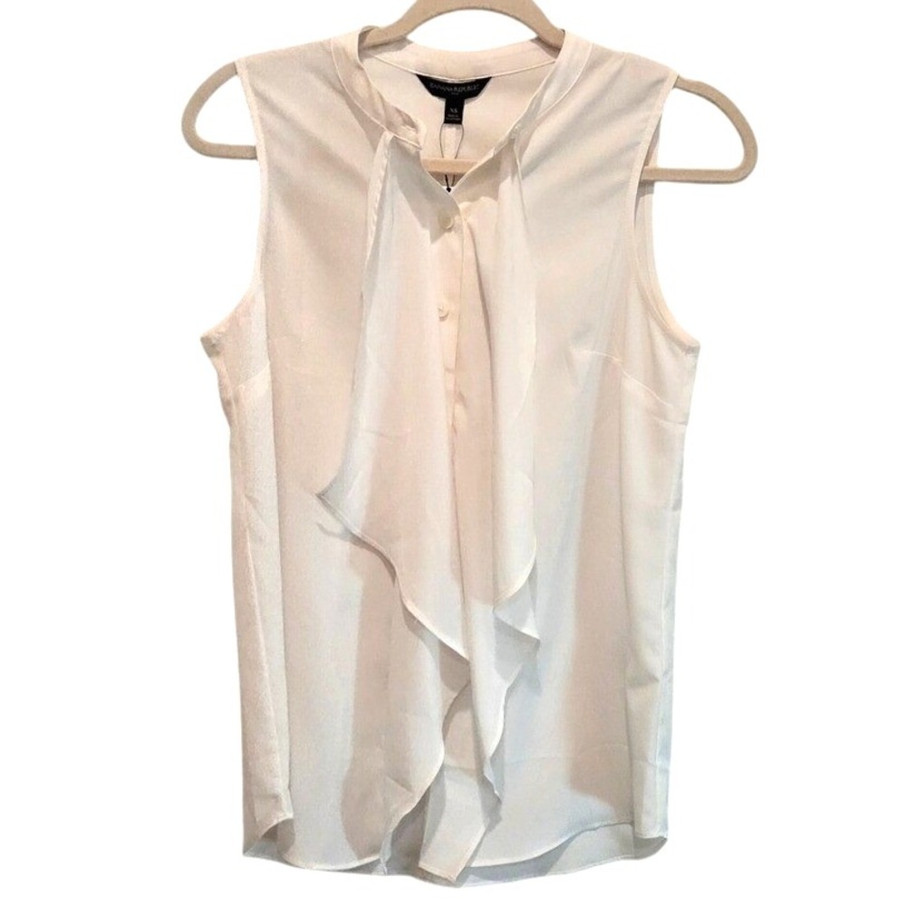 Banana Republic White Sleeveless Blouse XS Ruffle Front Top Workwear‎ Office NWT